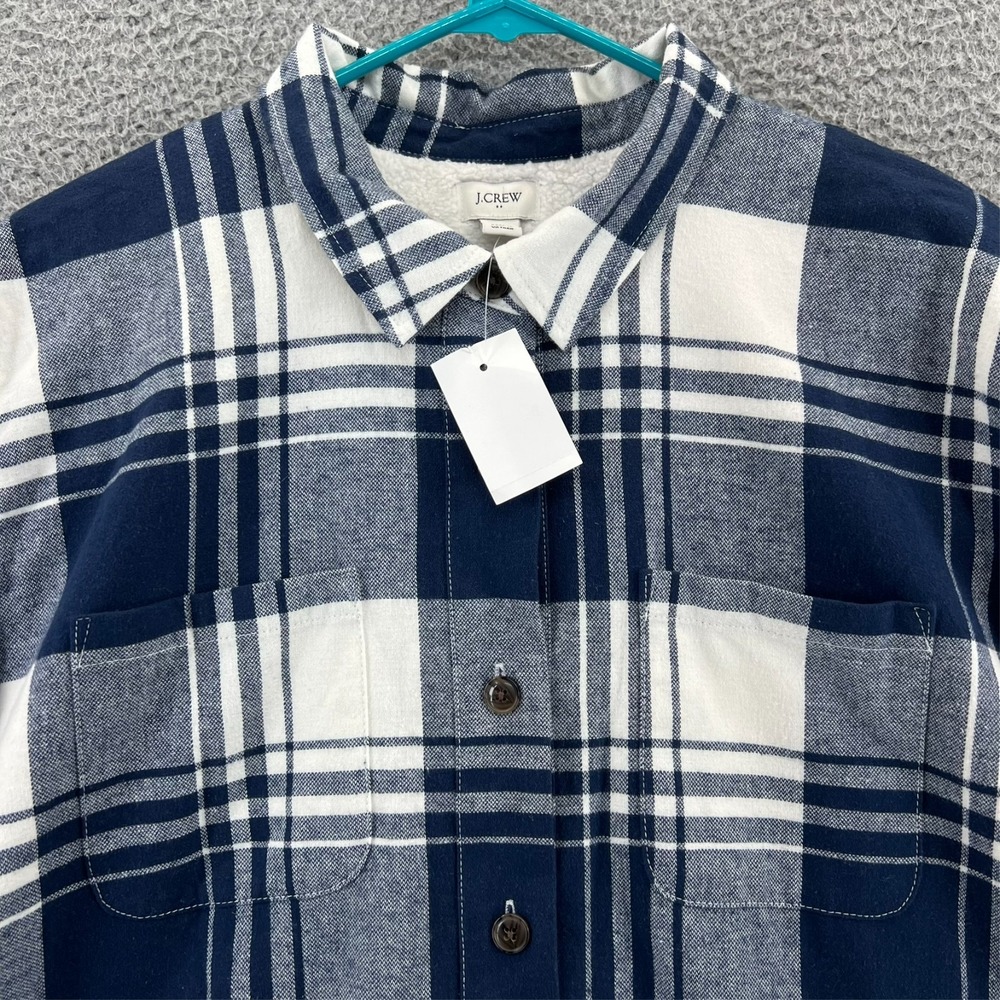 J Crew Blue‎ Sherpa Lined Plaid Shirt Shacket Jacket Womens Large